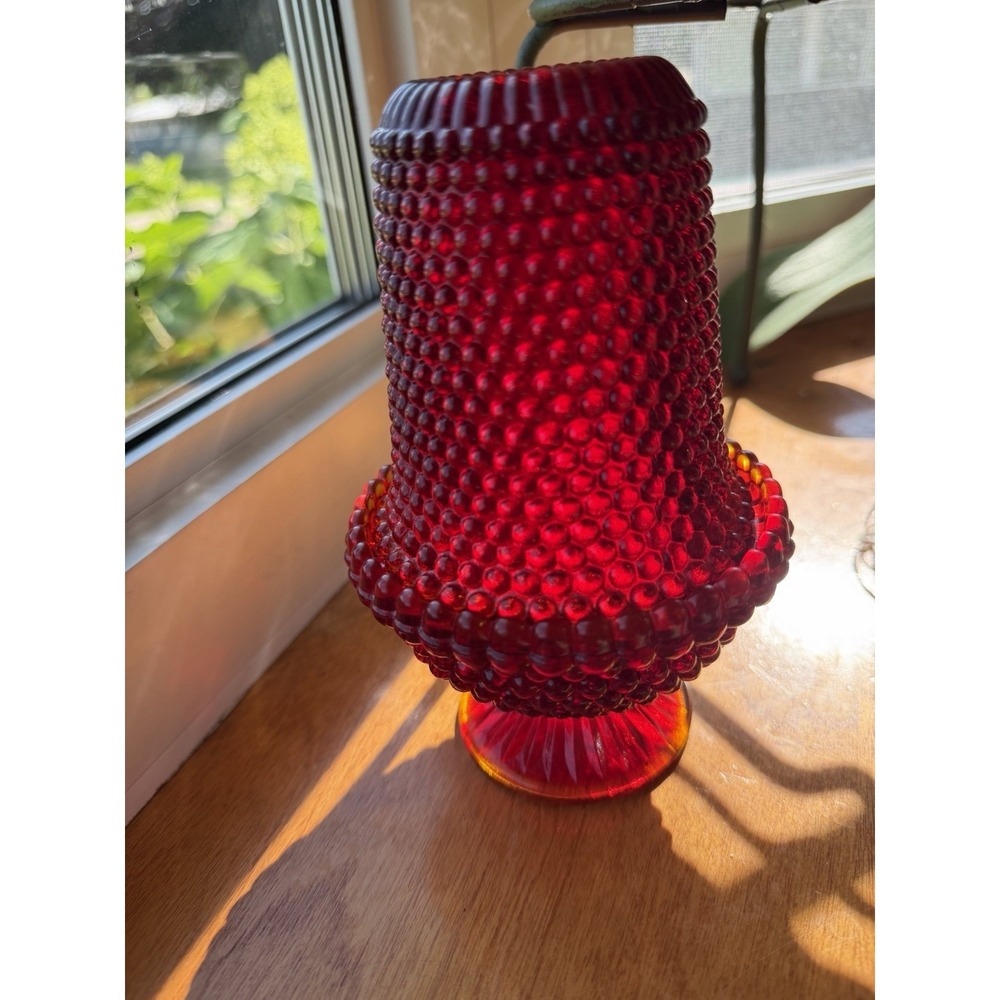 Rare Brooke Thousand Eye Ruby Red Amberina Fairy Lamp Cadmium Glow Complete VTG - Picture 2 of 15